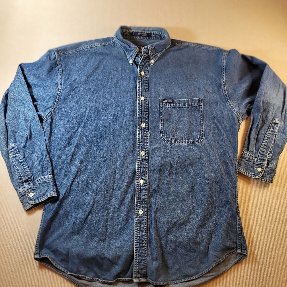 Vintage Chaps Ralph Lauren Shirt Mens Large  Blue Denim Button Down